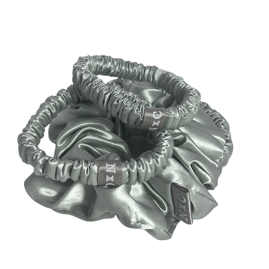 The NxC Silk Scrunchie Trio in Silver