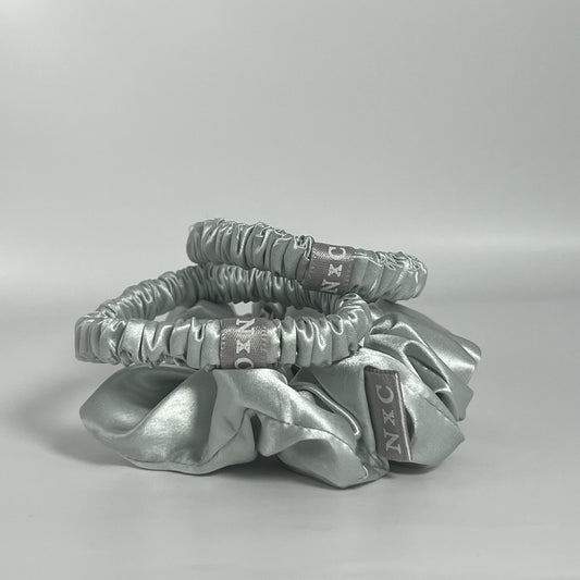 The NxC Silk Scrunchie Trio in Silver